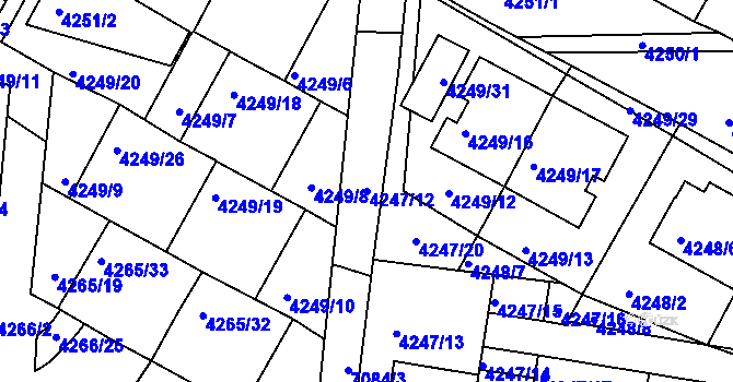 Parcela st. 4247/12 v KÚ Boskovice, Katastrální mapa