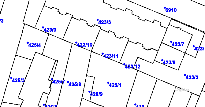 Parcela st. 423/11 v KÚ Boskovice, Katastrální mapa