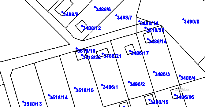 Parcela st. 3486/21 v KÚ Boskovice, Katastrální mapa