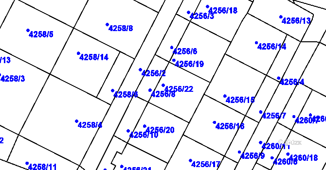 Parcela st. 4256/22 v KÚ Boskovice, Katastrální mapa