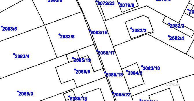 Parcela st. 2085/17 v KÚ Boskovice, Katastrální mapa