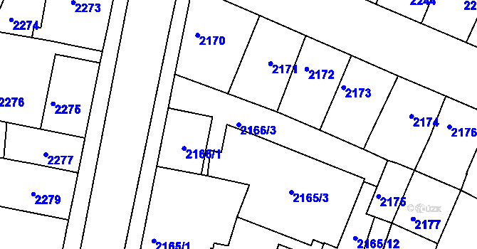 Parcela st. 2166/3 v KÚ Boskovice, Katastrální mapa