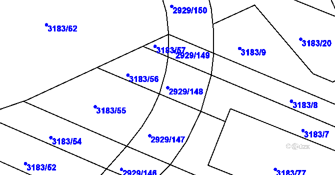 Parcela st. 2929/148 v KÚ Boskovice, Katastrální mapa