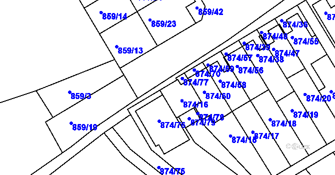 Parcela st. 874/71 v KÚ Boskovice, Katastrální mapa