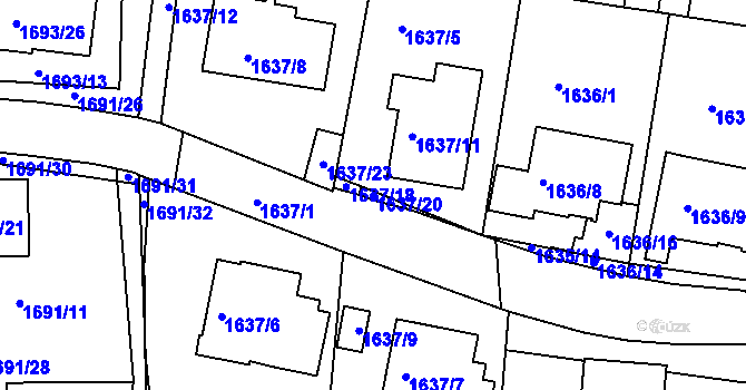 Parcela st. 1637/20 v KÚ Boskovice, Katastrální mapa