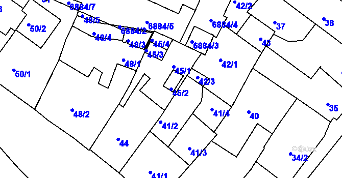 Parcela st. 45/2 v KÚ Boskovice, Katastrální mapa