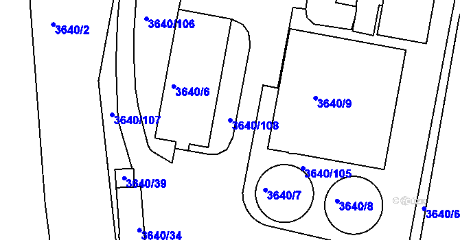 Parcela st. 3640/108 v KÚ Boskovice, Katastrální mapa