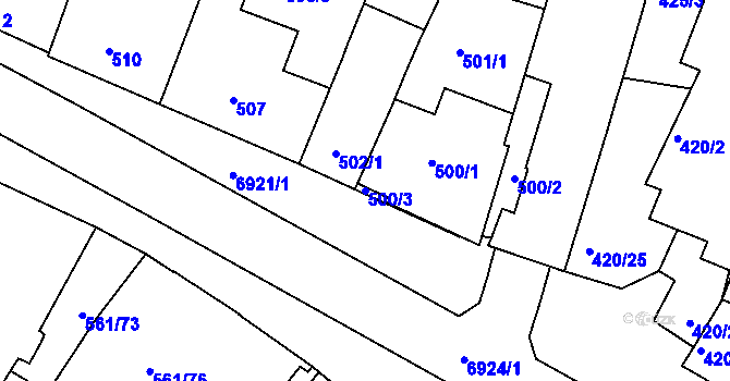 Parcela st. 500/3 v KÚ Boskovice, Katastrální mapa