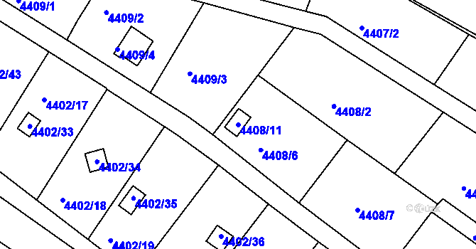Parcela st. 4408/11 v KÚ Boskovice, Katastrální mapa