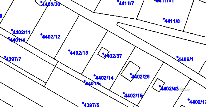 Parcela st. 4402/37 v KÚ Boskovice, Katastrální mapa