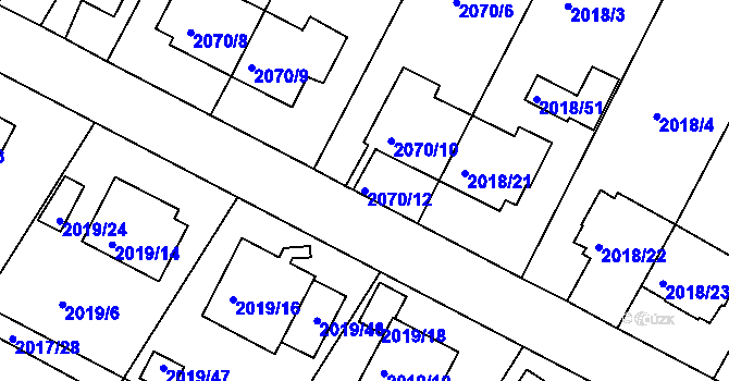 Parcela st. 2070/12 v KÚ Boskovice, Katastrální mapa