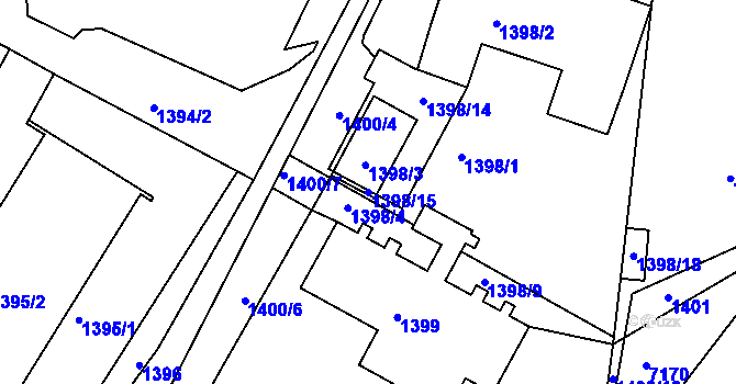 Parcela st. 1398/15 v KÚ Boskovice, Katastrální mapa