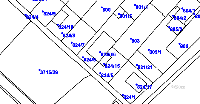Parcela st. 824/16 v KÚ Boskovice, Katastrální mapa