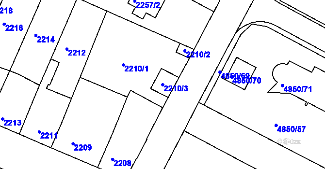 Parcela st. 2210/3 v KÚ Boskovice, Katastrální mapa