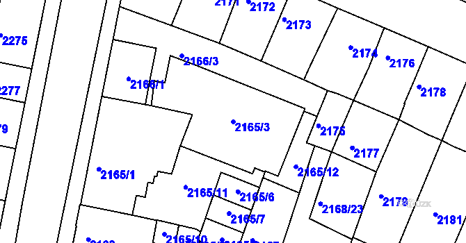 Parcela st. 2165/3 v KÚ Boskovice, Katastrální mapa