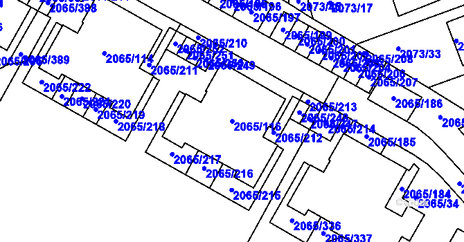 Parcela st. 2065/116 v KÚ Boskovice, Katastrální mapa