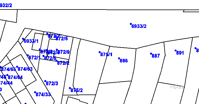 Parcela st. 875/1 v KÚ Boskovice, Katastrální mapa