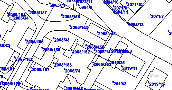 Parcela st. 2065/150 v KÚ Boskovice, Katastrální mapa
