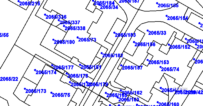 Parcela st. 2065/182 v KÚ Boskovice, Katastrální mapa