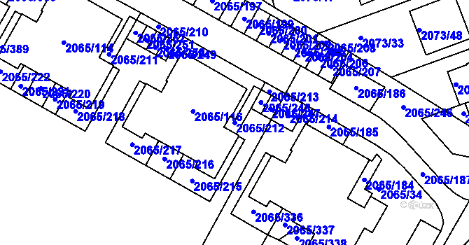 Parcela st. 2065/212 v KÚ Boskovice, Katastrální mapa