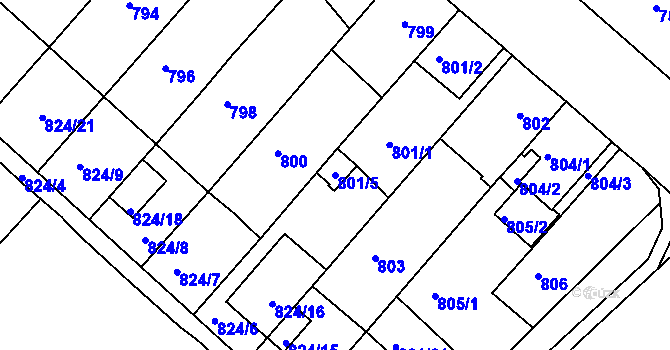 Parcela st. 801/5 v KÚ Boskovice, Katastrální mapa