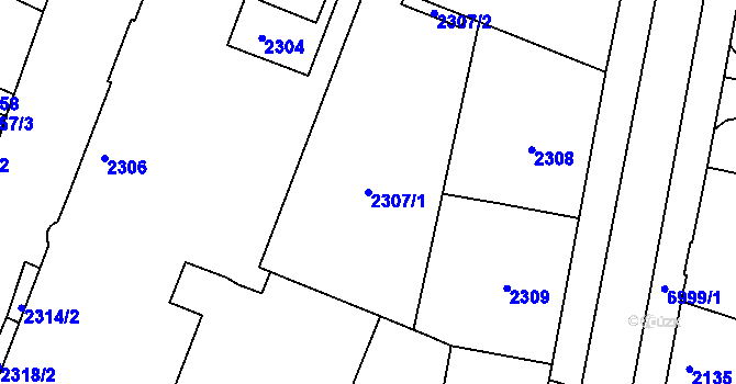 Parcela st. 2307/1 v KÚ Boskovice, Katastrální mapa