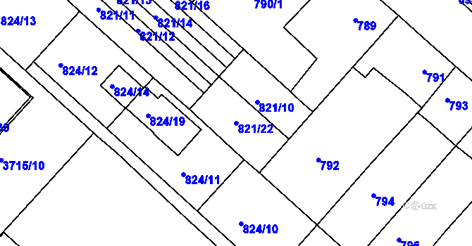 Parcela st. 821/22 v KÚ Boskovice, Katastrální mapa