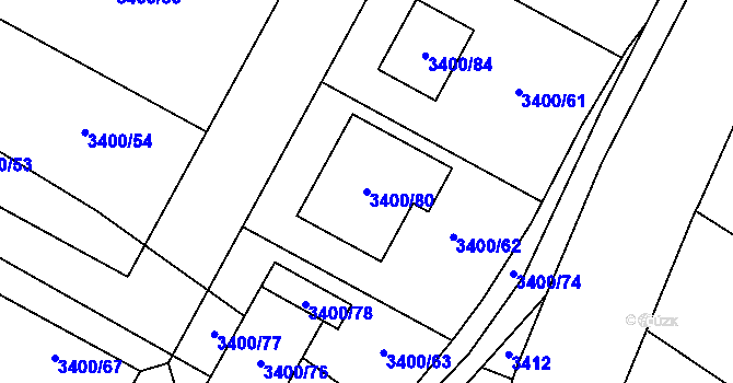 Parcela st. 3400/80 v KÚ Boskovice, Katastrální mapa
