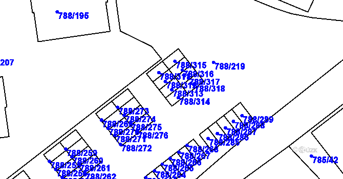 Parcela st. 788/313 v KÚ Boskovice, Katastrální mapa