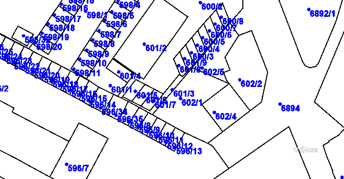 Parcela st. 601/3 v KÚ Boskovice, Katastrální mapa