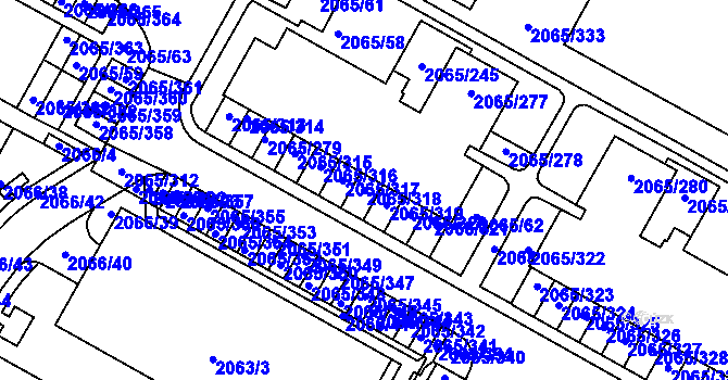 Parcela st. 2065/318 v KÚ Boskovice, Katastrální mapa