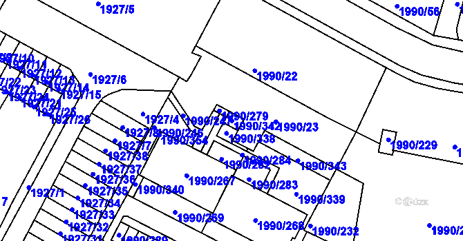 Parcela st. 1990/342 v KÚ Boskovice, Katastrální mapa