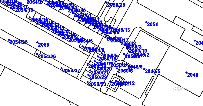 Parcela st. 2050/5 v KÚ Boskovice, Katastrální mapa