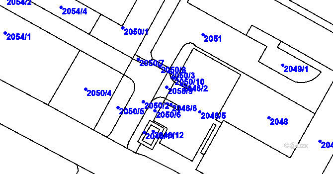 Parcela st. 2050/9 v KÚ Boskovice, Katastrální mapa