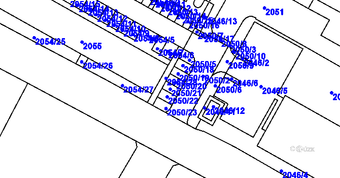 Parcela st. 2050/21 v KÚ Boskovice, Katastrální mapa