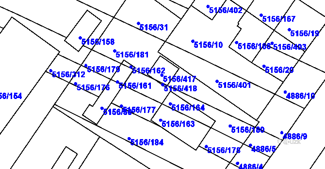 Parcela st. 5156/418 v KÚ Boskovice, Katastrální mapa
