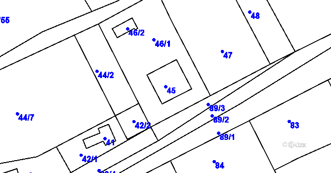 Parcela st. 45 v KÚ Hrádkov, Katastrální mapa