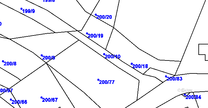 Parcela st. 200/10 v KÚ Hrádkov, Katastrální mapa