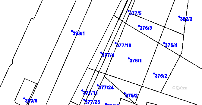 Parcela st. 377/4 v KÚ Hrádkov, Katastrální mapa