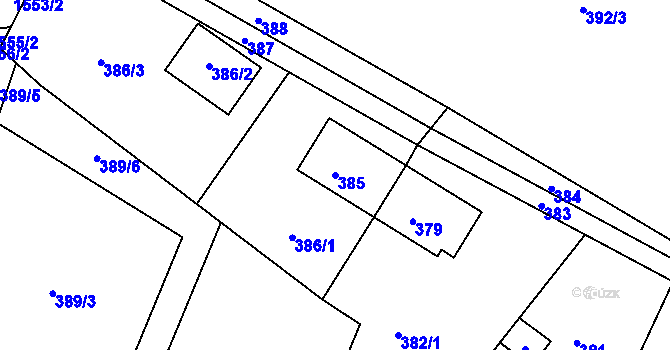 Parcela st. 385 v KÚ Hrádkov, Katastrální mapa