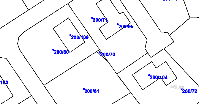 Parcela st. 200/70 v KÚ Hrádkov, Katastrální mapa