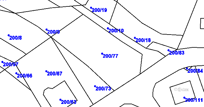 Parcela st. 200/77 v KÚ Hrádkov, Katastrální mapa