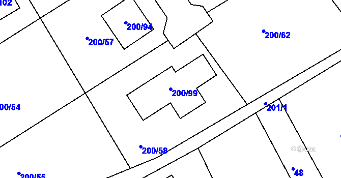 Parcela st. 200/99 v KÚ Hrádkov, Katastrální mapa