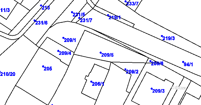 Parcela st. 209/5 v KÚ Mladkov u Boskovic, Katastrální mapa