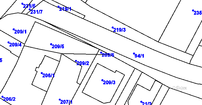 Parcela st. 209/6 v KÚ Mladkov u Boskovic, Katastrální mapa