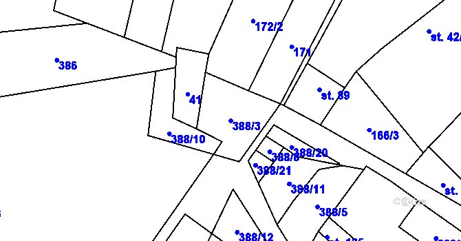 Parcela st. 388/3 v KÚ Boskovštejn, Katastrální mapa