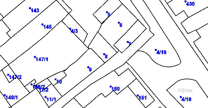 Parcela st. 8 v KÚ Bosonohy, Katastrální mapa