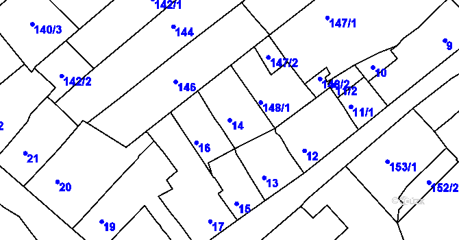 Parcela st. 14 v KÚ Bosonohy, Katastrální mapa