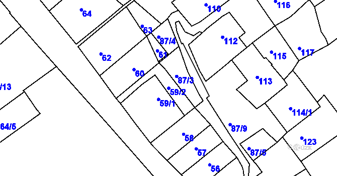 Parcela st. 59/2 v KÚ Bosonohy, Katastrální mapa