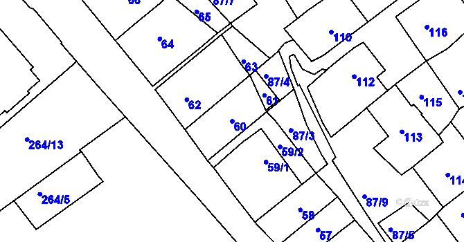 Parcela st. 60 v KÚ Bosonohy, Katastrální mapa